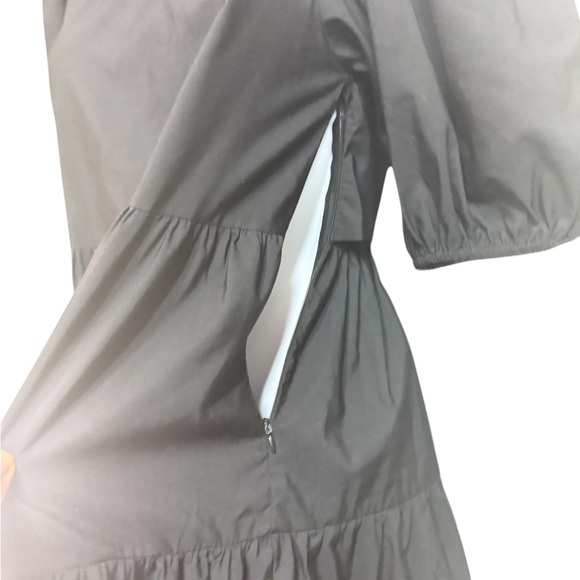 Zara Black Puff Sleeve Tiered Poplin Tie Detail Open Back Mini Dress Size Small - Picture 7 of 7